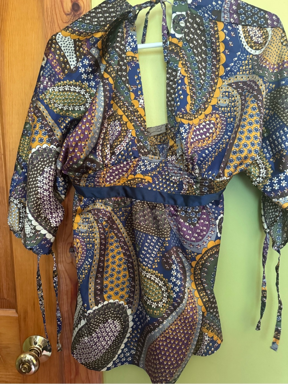 Zara 2006 collection Multicolor Paisley Print Blouse - Navy, Mustard, Purple
